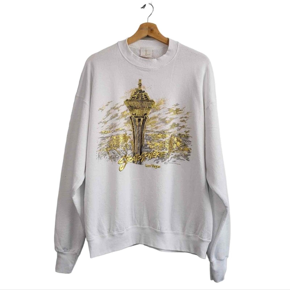 VTG 90s‎ Las Vegas Stratosphere Sweatshirt XL Gold Raised Puff Print Slouchy Y2K